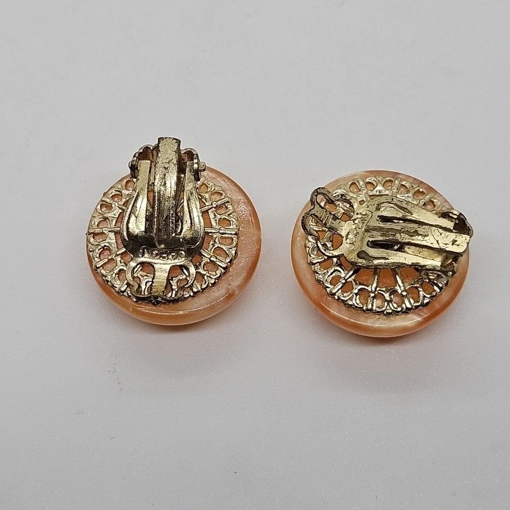 vintage light orange pearlescent button clip on earrings
